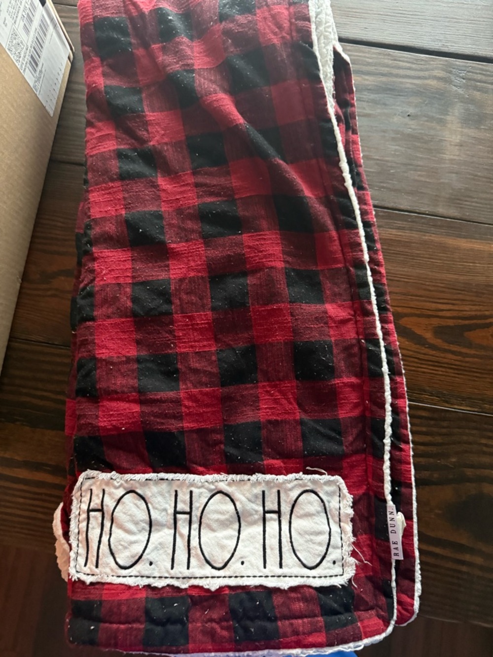 Rae Dunn Red & Black Buffalo Plaid Holiday Throw with 'HO. HO. HO.' Patch